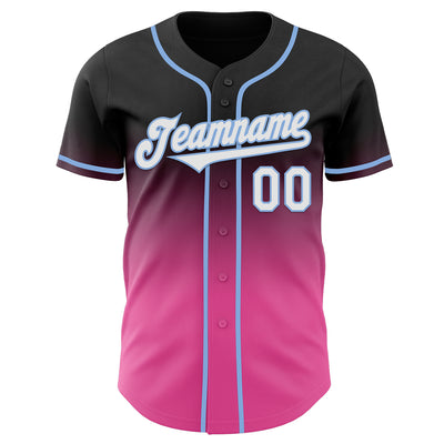 Custom Black White Pink-Light Blue Authentic Fade Fashion Baseball Jersey