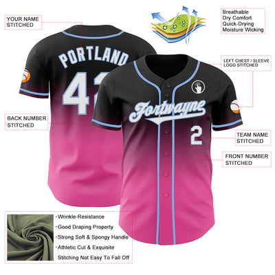 Custom Black White Pink-Light Blue Authentic Fade Fashion Baseball Jersey