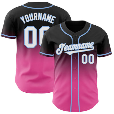 Custom Black White Pink-Light Blue Authentic Fade Fashion Baseball Jersey