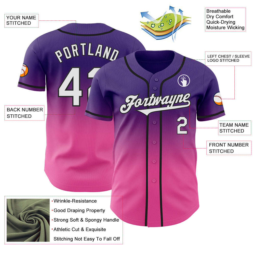 Custom Purple White Pink-Black Authentic Fade Fashion Baseball Jersey