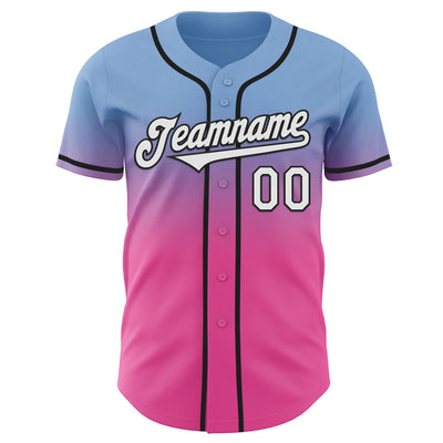 Custom Light Blue White Pink-Black Authentic Fade Fashion Baseball Jersey