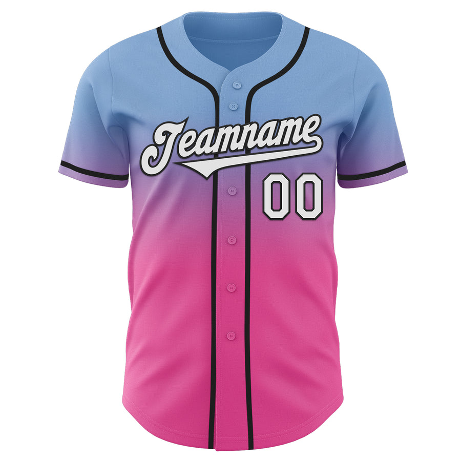 Custom Light Blue White Pink-Black Authentic Fade Fashion Baseball Jersey