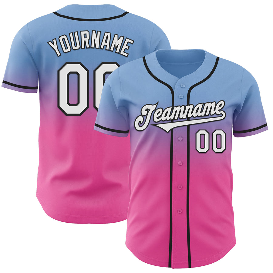 Custom Light Blue White Pink-Black Authentic Fade Fashion Baseball Jersey