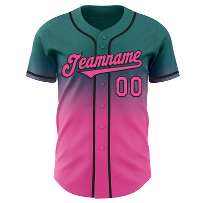 Custom Teal Pink-Black Authentic Fade Fashion Baseball Jersey