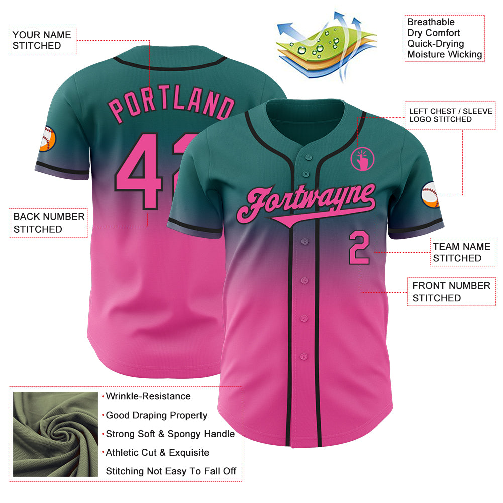 Custom Teal Pink-Black Authentic Fade Fashion Baseball Jersey