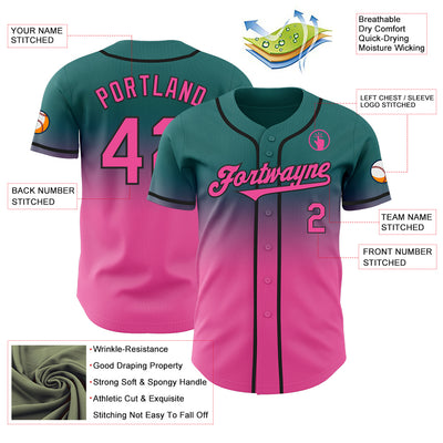 Custom Teal Pink-Black Authentic Fade Fashion Baseball Jersey