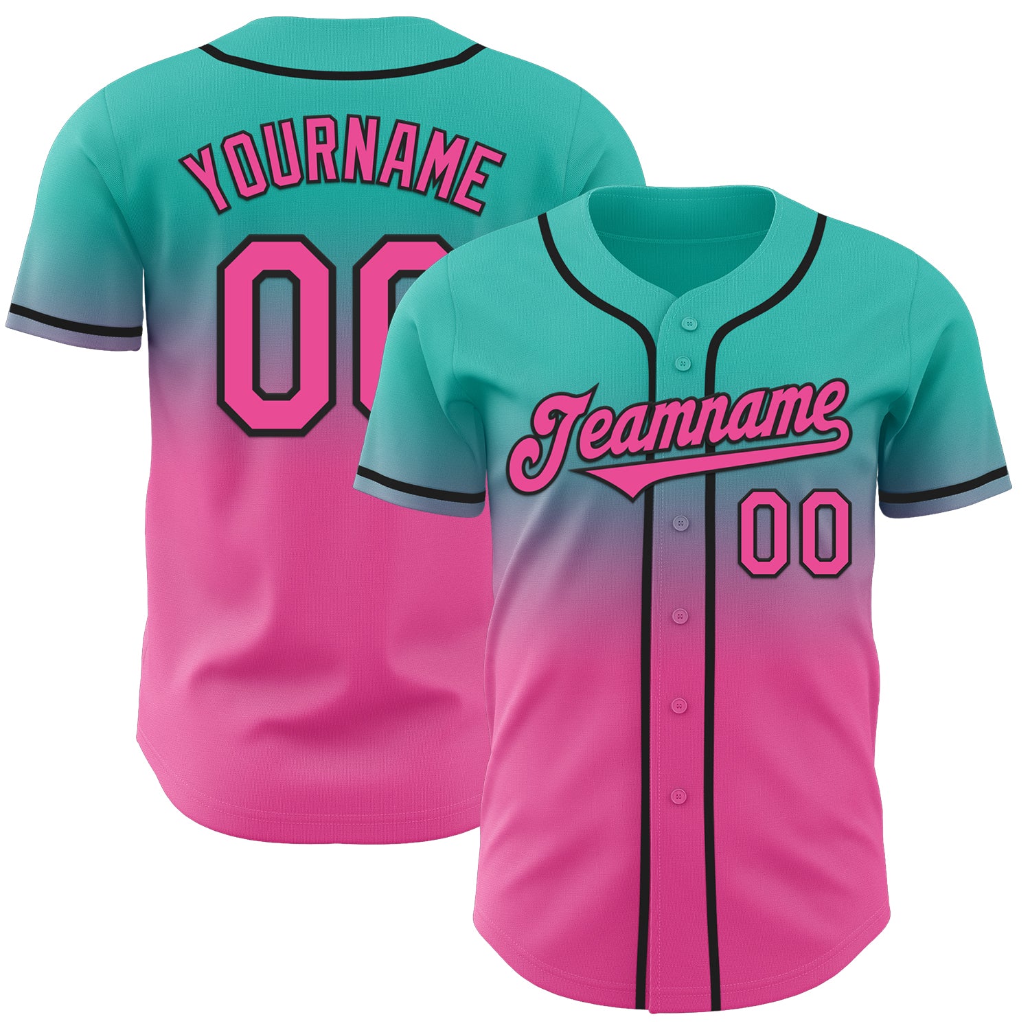 Custom Aqua Pink-Black Authentic Fade Fashion Baseball Jersey