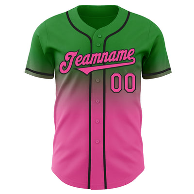 Custom Grass Green Pink-Black Authentic Fade Fashion Baseball Jersey