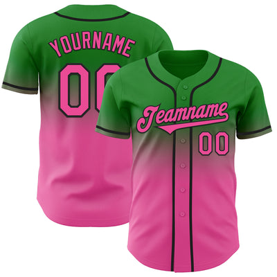 Custom Grass Green Pink-Black Authentic Fade Fashion Baseball Jersey