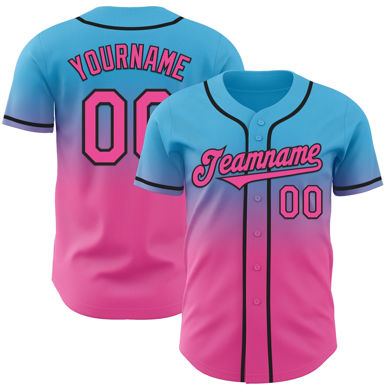 Custom Sky Blue Pink-Black Authentic Fade Fashion Baseball Jersey
