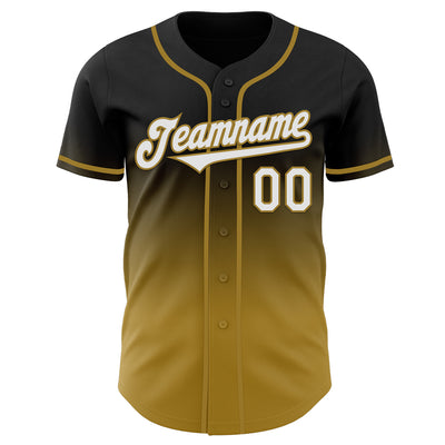Custom Black White-Old Gold Authentic Fade Fashion Baseball Jersey