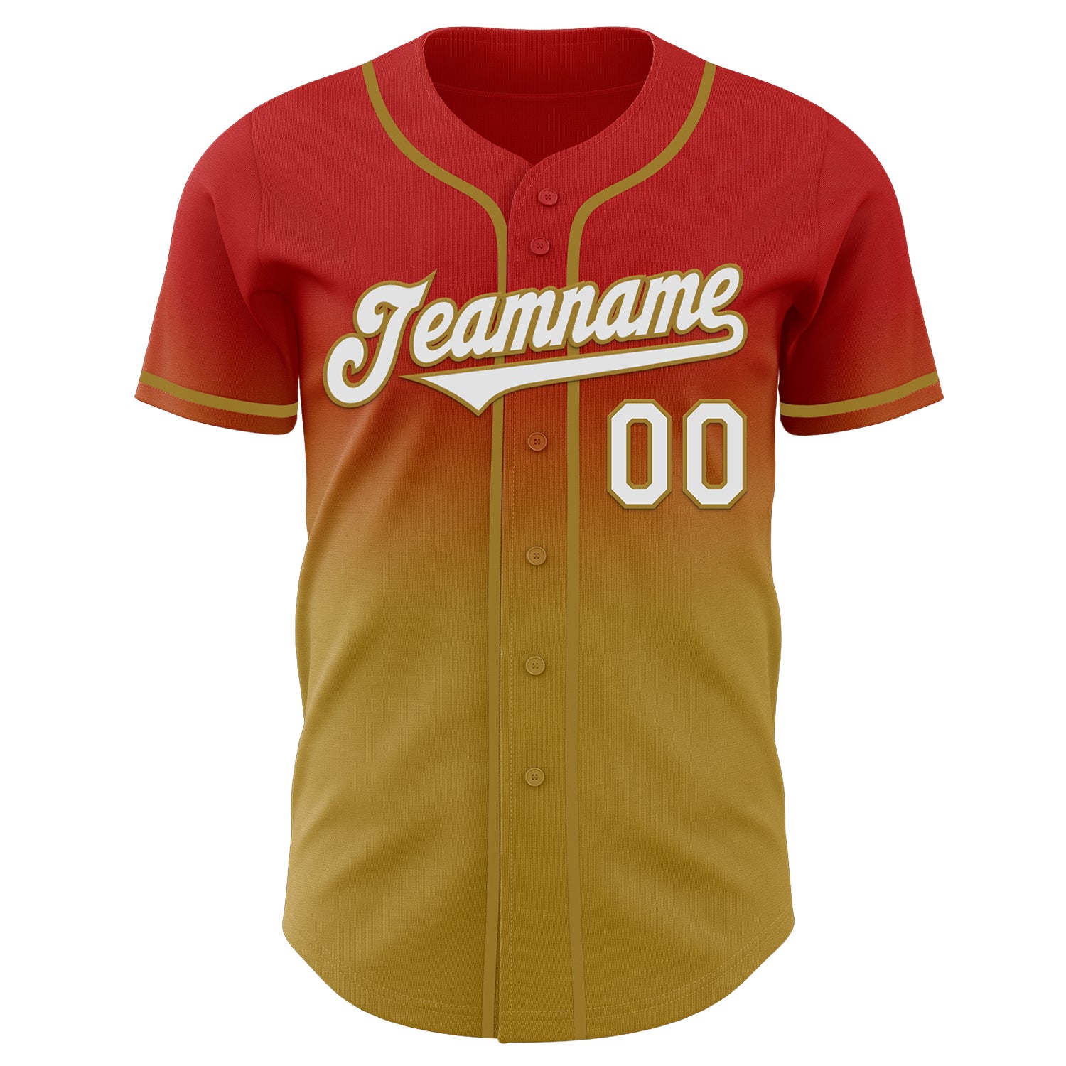 Custom Red White-Old Gold Authentic Fade Fashion Baseball Jersey