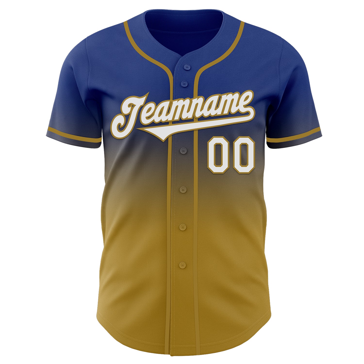 Custom Royal White-Old Gold Authentic Fade Fashion Baseball Jersey