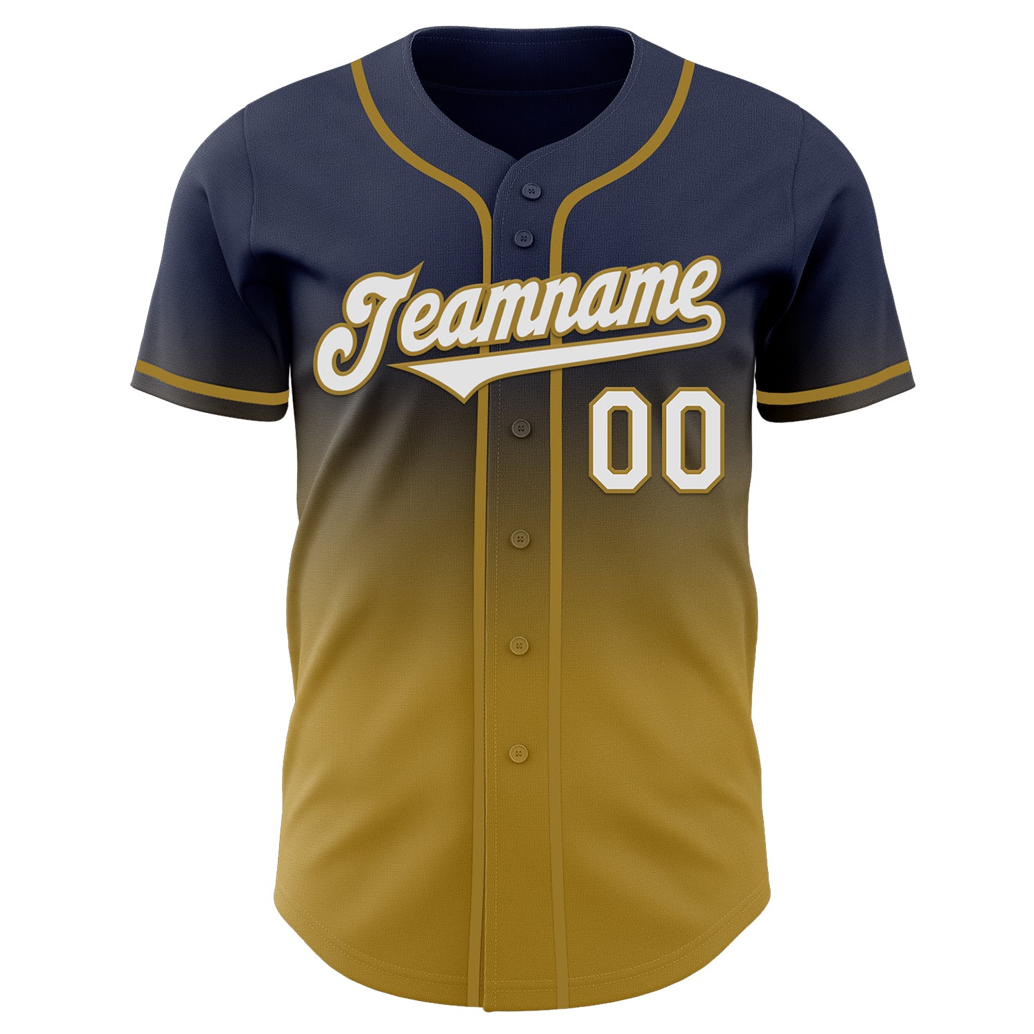 Custom Navy White-Old Gold Authentic Fade Fashion Baseball Jersey