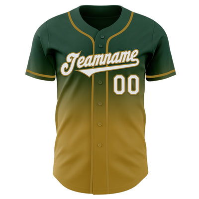 Custom Green White-Old Gold Authentic Fade Fashion Baseball Jersey