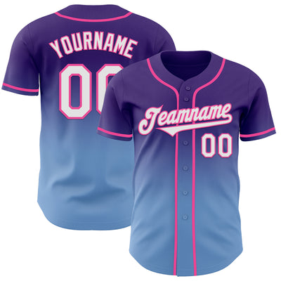 Custom Purple White Light Blue-Pink Authentic Fade Fashion Baseball Jersey