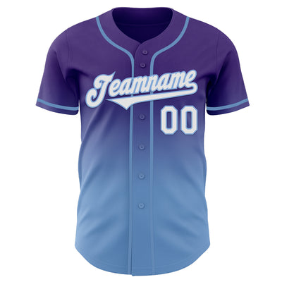 Custom Purple White-Light Blue Authentic Fade Fashion Baseball Jersey