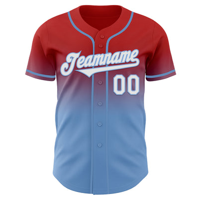 Custom Red White-Light Blue Authentic Fade Fashion Baseball Jersey