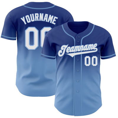 Custom Royal White-Light Blue Authentic Fade Fashion Baseball Jersey