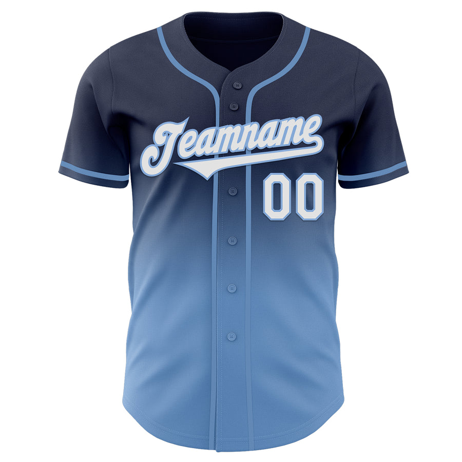 Custom Navy White-Light Blue Authentic Fade Fashion Baseball Jersey