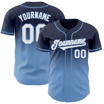 Custom Navy White-Light Blue Authentic Fade Fashion Baseball Jersey