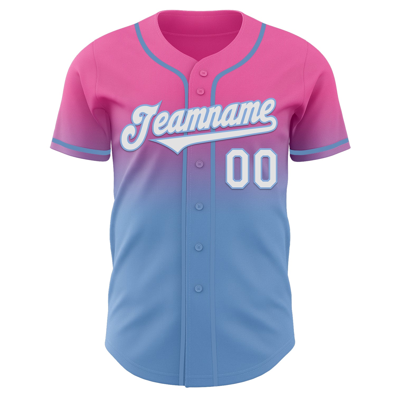 Custom Pink White-Light Blue Authentic Fade Fashion Baseball Jersey