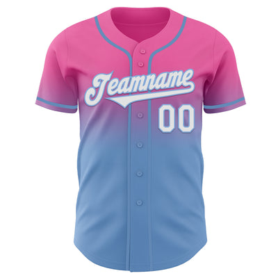 Custom Pink White-Light Blue Authentic Fade Fashion Baseball Jersey