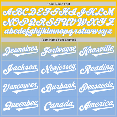 Custom Yellow White-Light Blue Authentic Fade Fashion Baseball Jersey