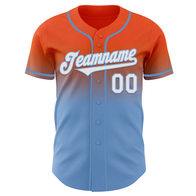 Custom Orange White-Light Blue Authentic Fade Fashion Baseball Jersey