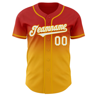 Custom Red White-Gold Authentic Fade Fashion Baseball Jersey