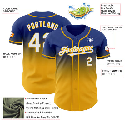 Custom Royal White-Gold Authentic Fade Fashion Baseball Jersey