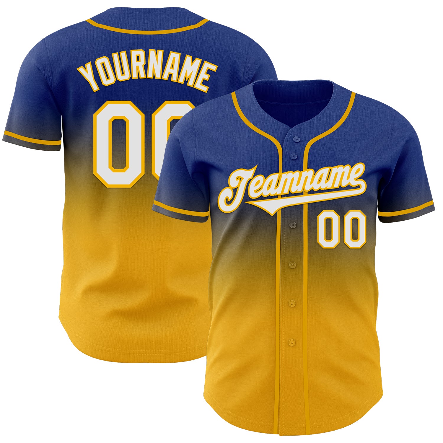 Custom Royal White-Gold Authentic Fade Fashion Baseball Jersey