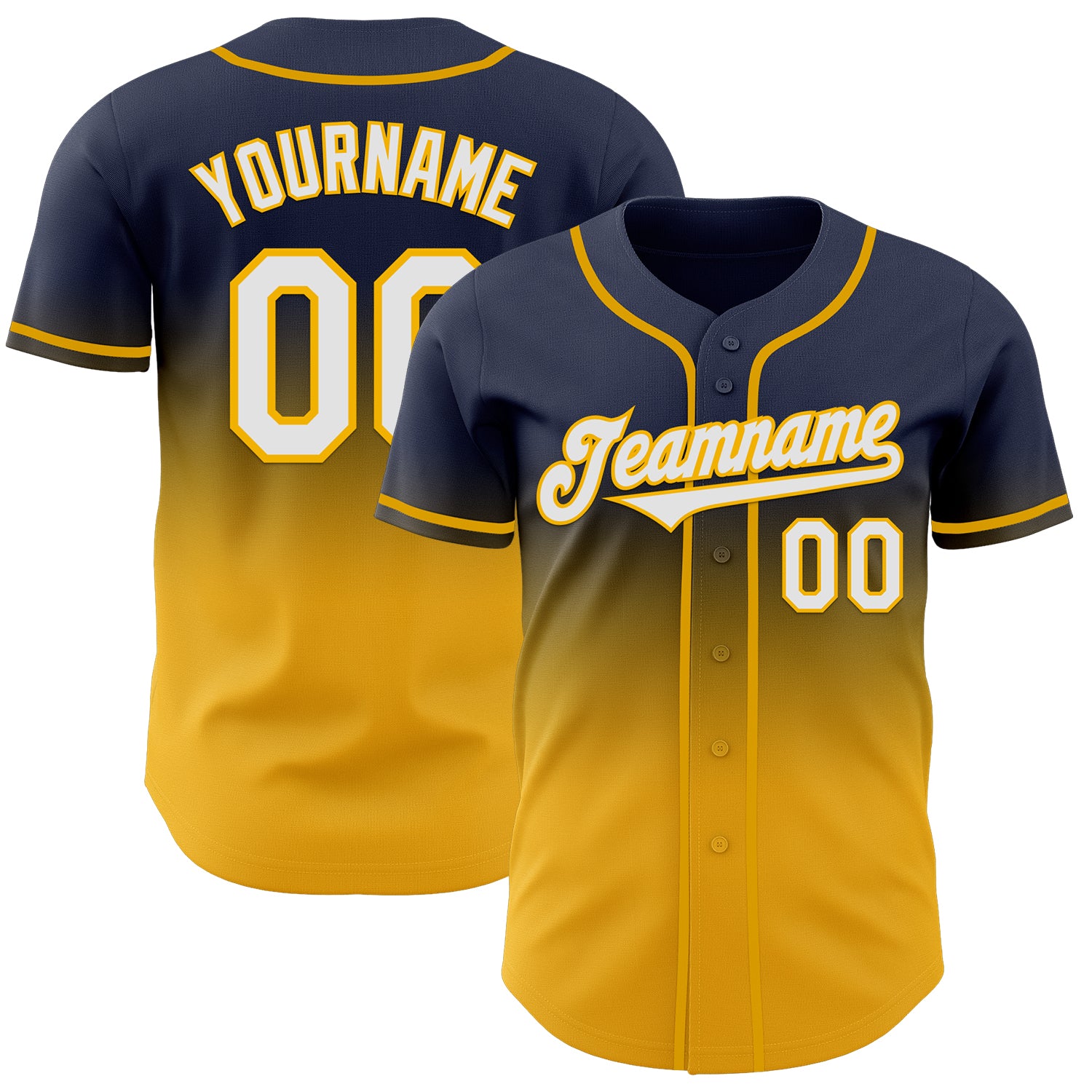 Custom Navy White-Gold Authentic Fade Fashion Baseball Jersey