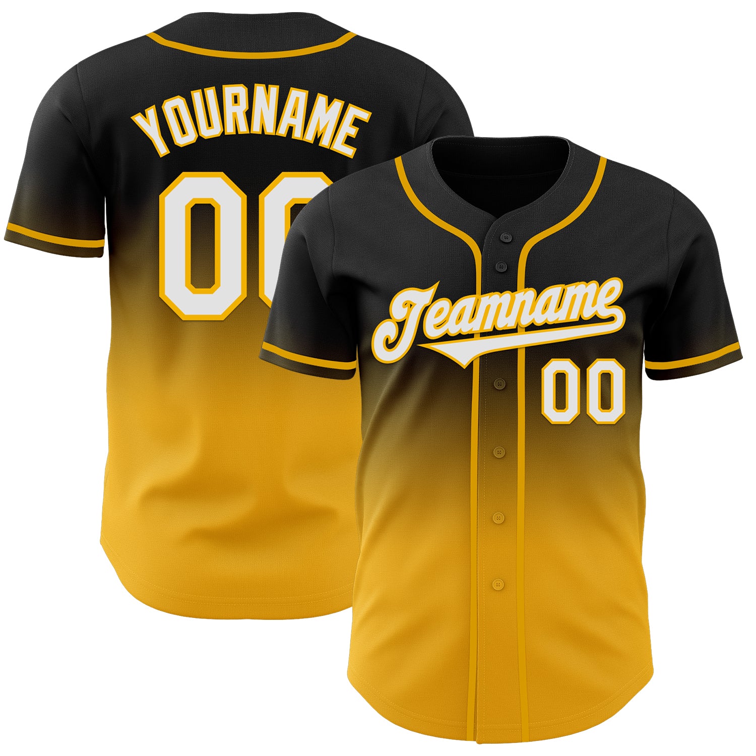 Custom Black White-Gold Authentic Fade Fashion Baseball Jersey