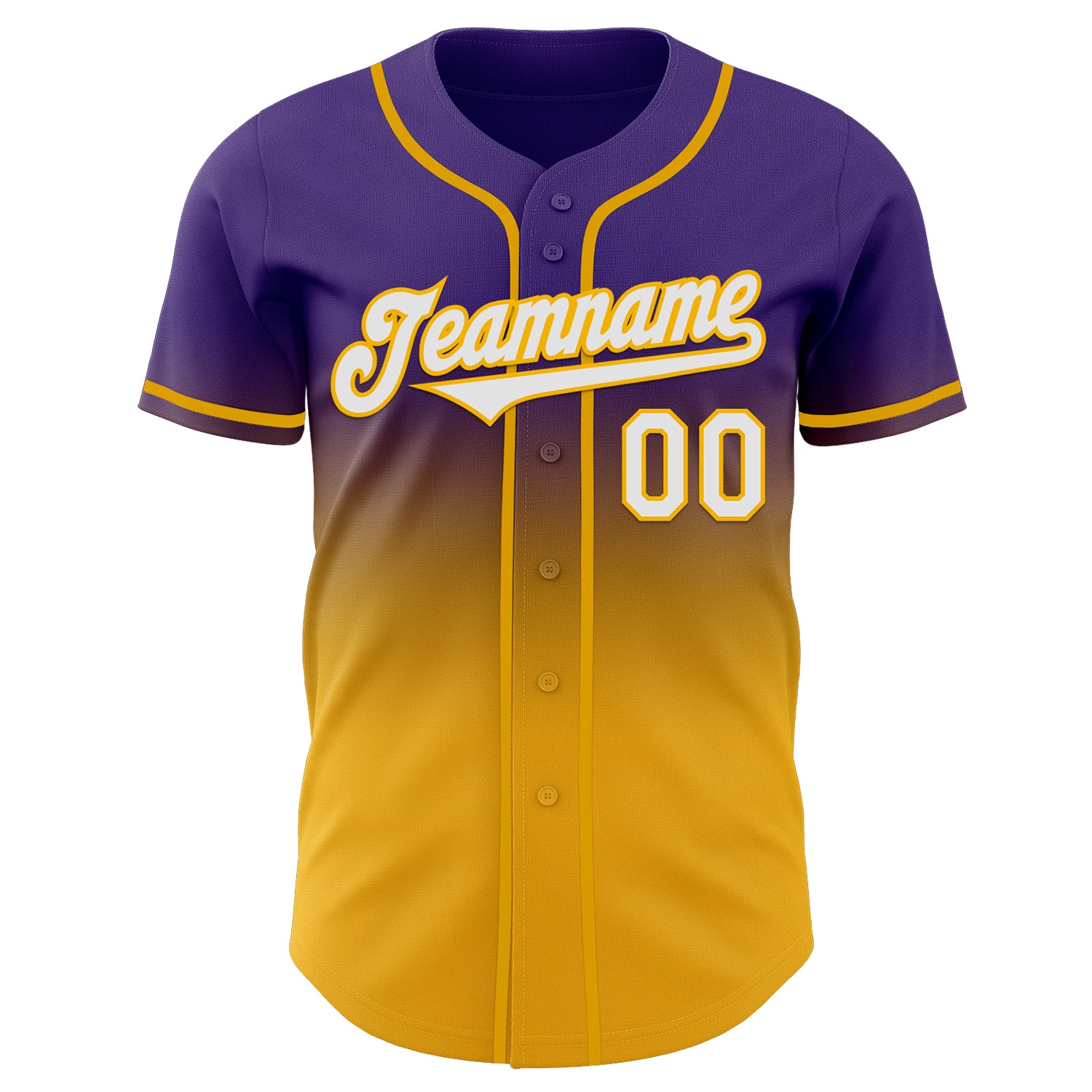 Custom Purple White-Gold Authentic Fade Fashion Baseball Jersey