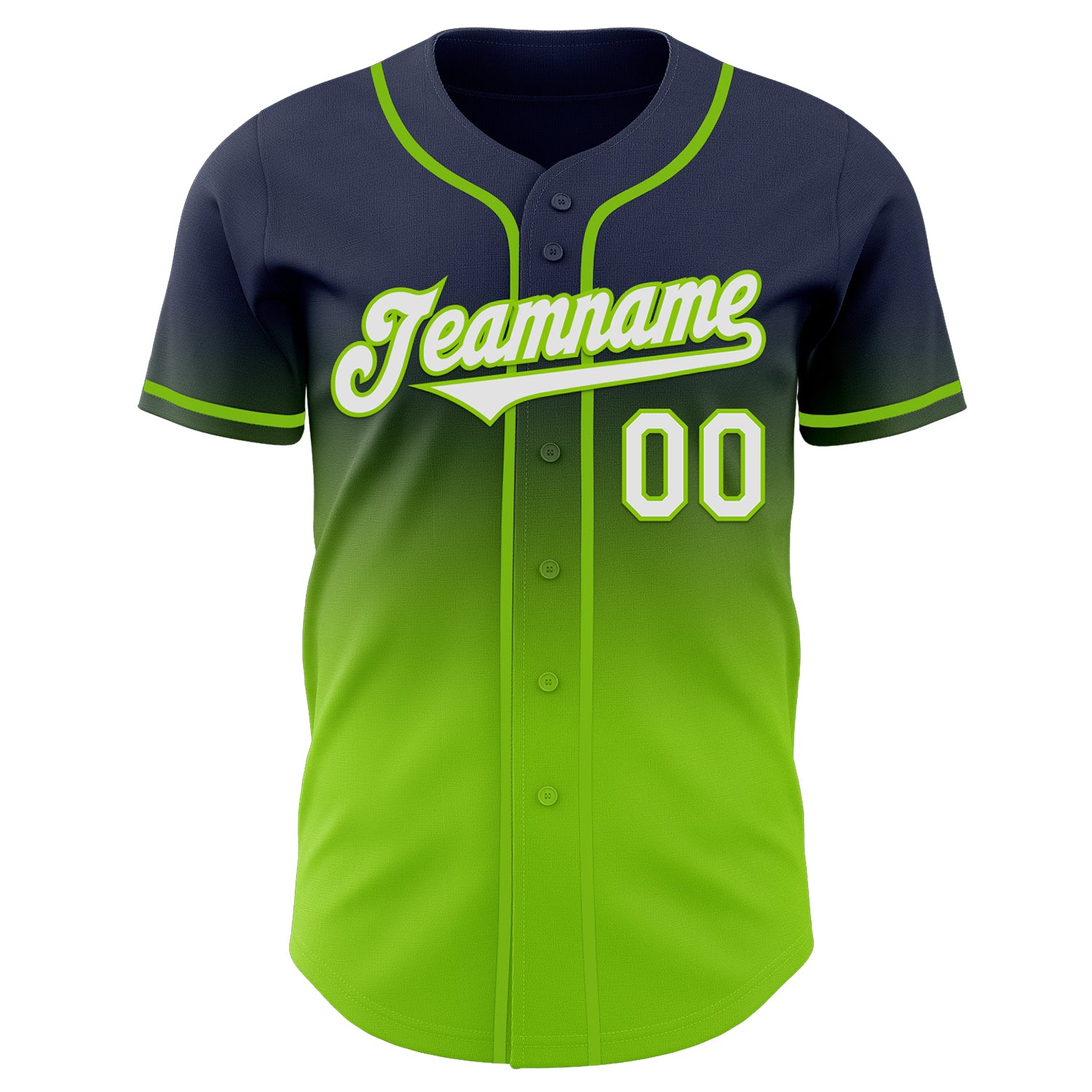 Custom Navy White-Neon Green Authentic Fade Fashion Baseball Jersey