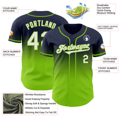 Custom Navy White-Neon Green Authentic Fade Fashion Baseball Jersey