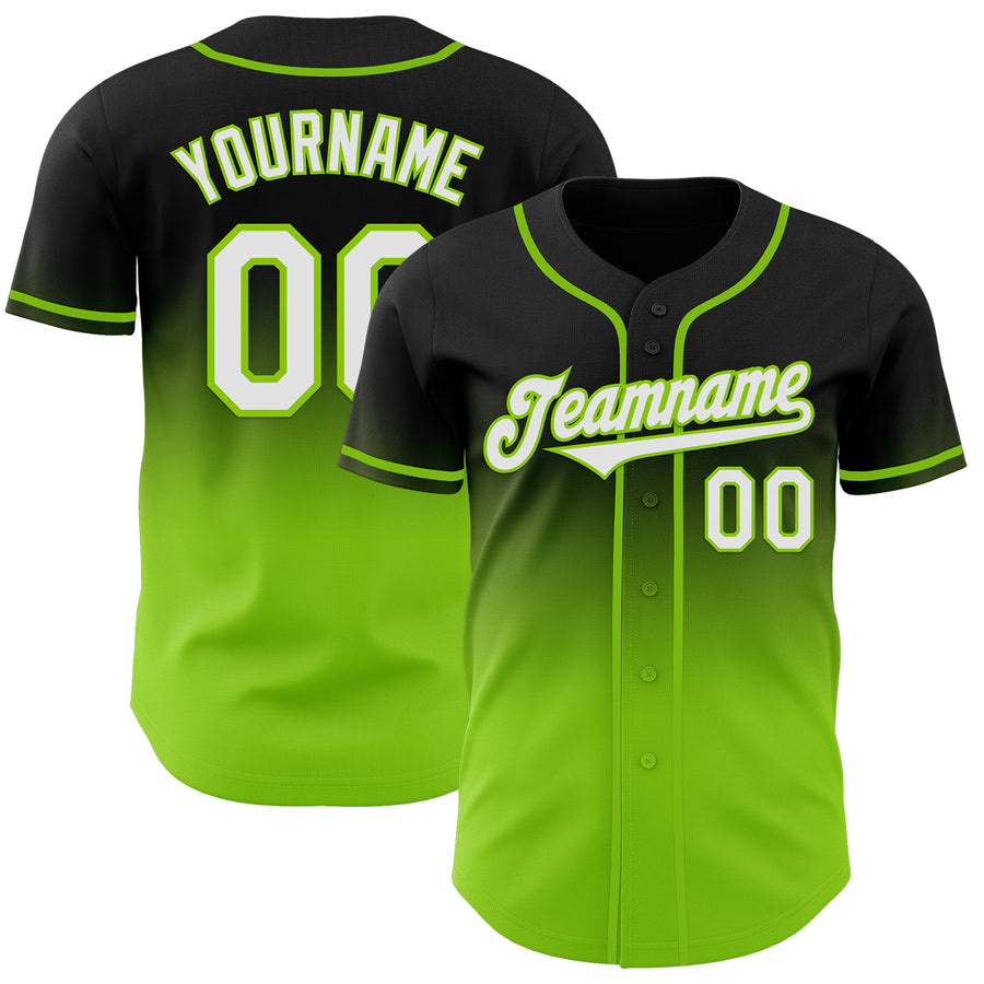 Custom Black White-Neon Green Authentic Fade Fashion Baseball Jersey