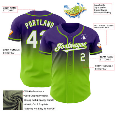 Custom Purple White-Neon Green Authentic Fade Fashion Baseball Jersey