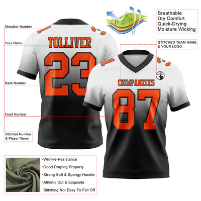Custom White Orange-Black Authentic Fade Fashion Football Jersey