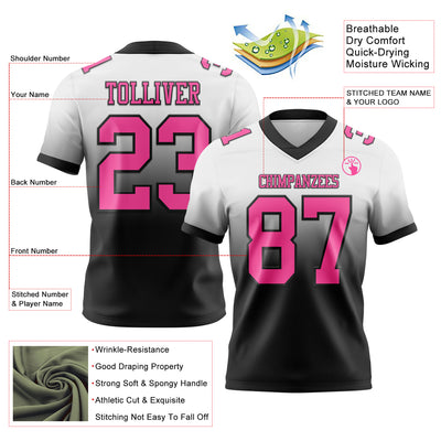 Custom White Pink-Black Authentic Fade Fashion Football Jersey