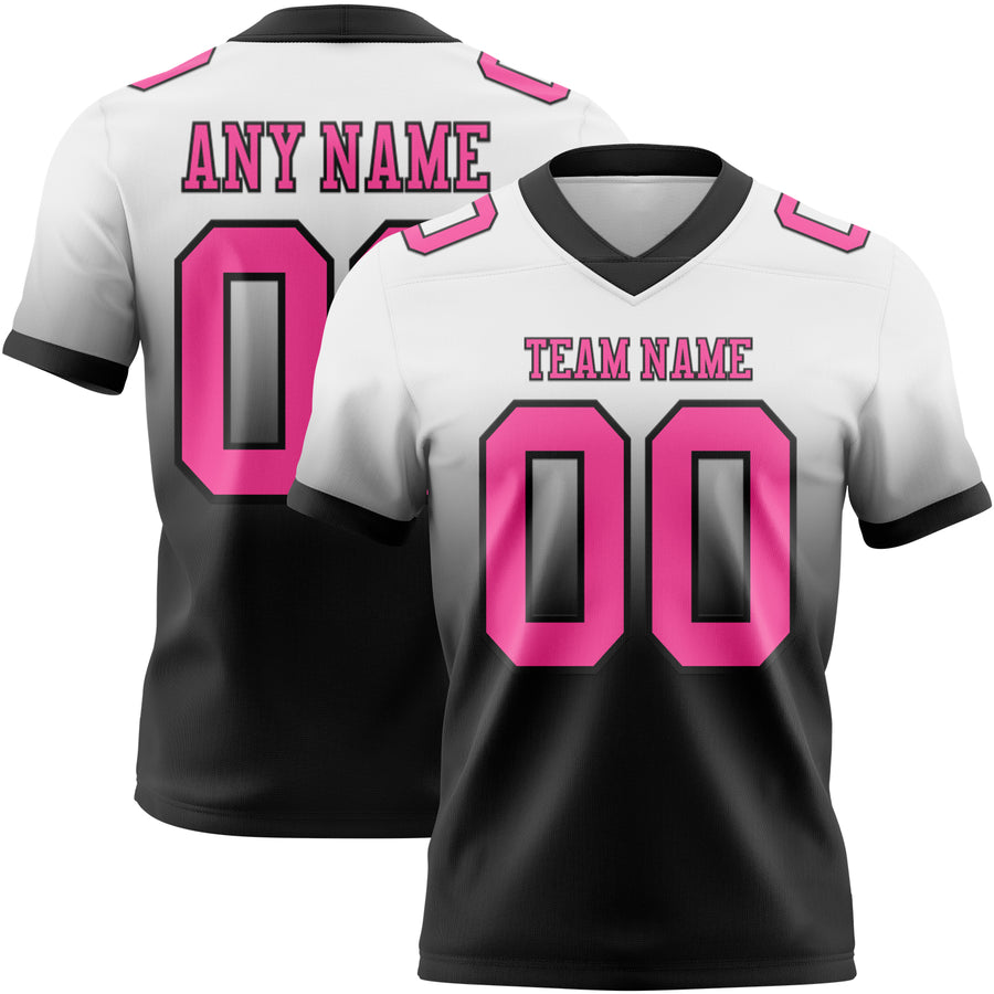Custom White Pink-Black Authentic Fade Fashion Football Jersey