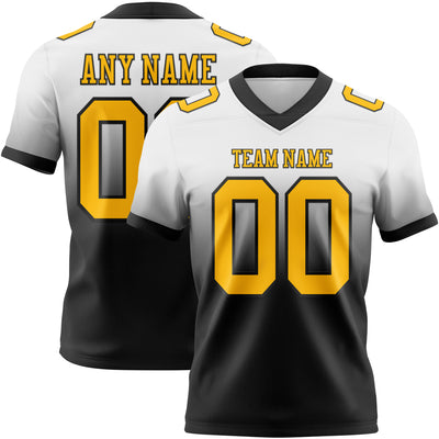 Custom White Gold-Black Authentic Fade Fashion Football Jersey