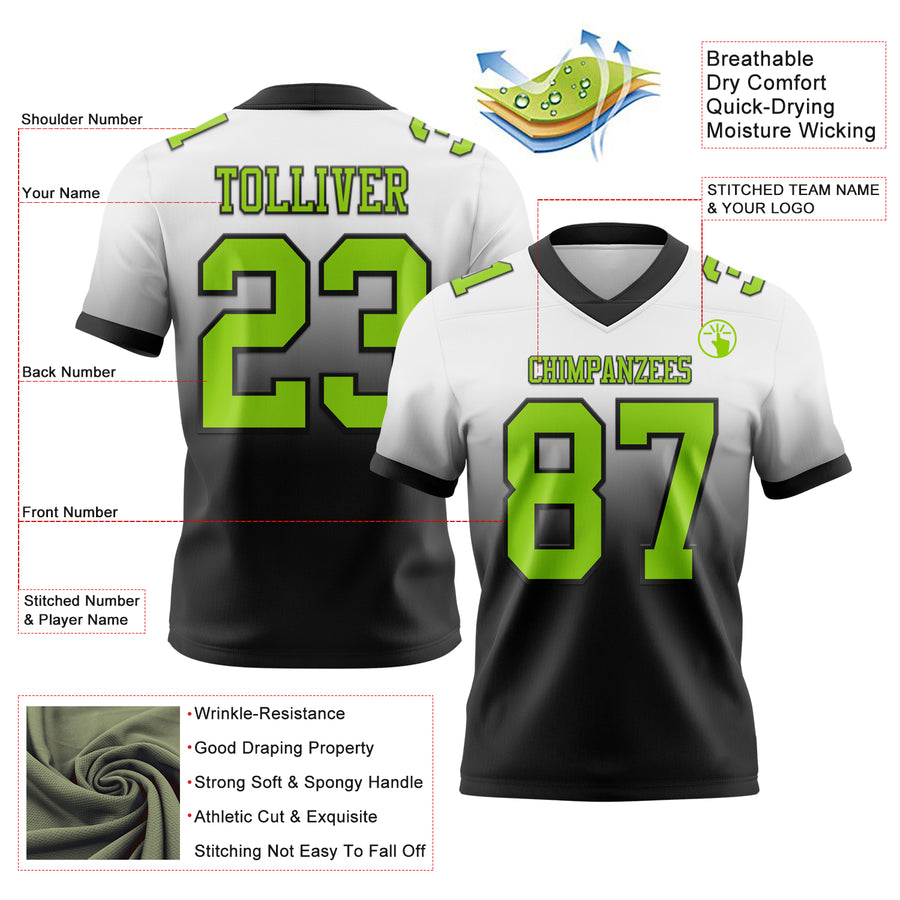 Custom White Neon Green-Black Authentic Fade Fashion Football Jersey