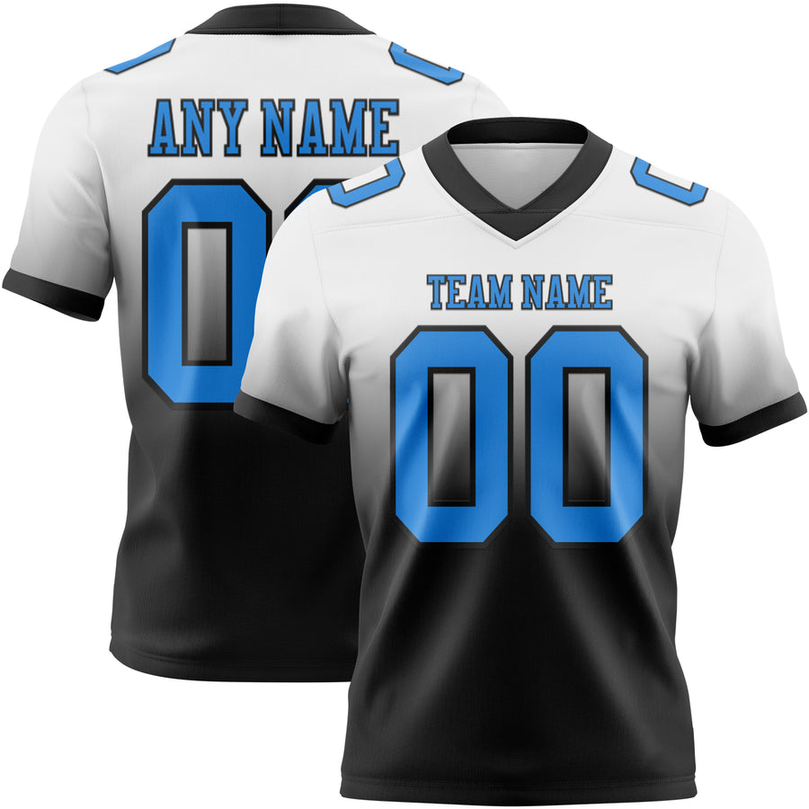 Custom White Powder Blue-Black Authentic Fade Fashion Football Jersey