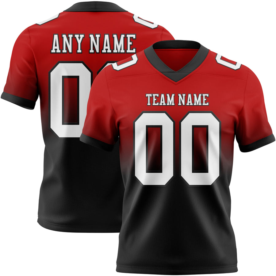 Custom Red White-Black Authentic Fade Fashion Football Jersey