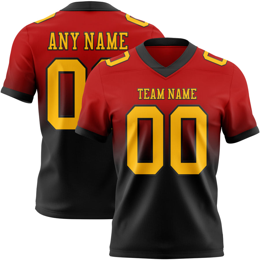 Custom Red Gold-Black Authentic Fade Fashion Football Jersey