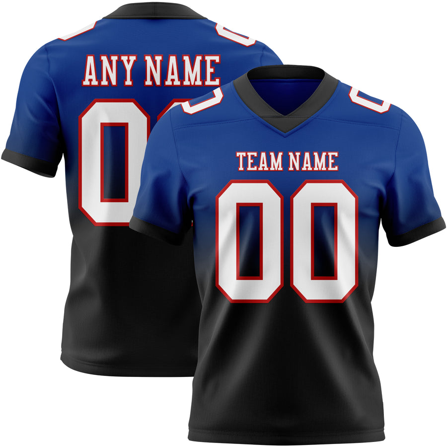 Custom Royal White Black-Red Authentic Fade Fashion Football Jersey