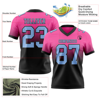 Custom Pink Light Blue-Black Authentic Fade Fashion Football Jersey