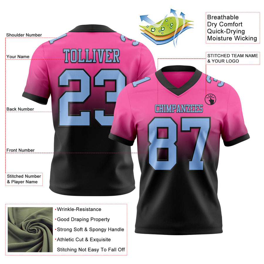 Custom Pink Light Blue-Black Authentic Fade Fashion Football Jersey